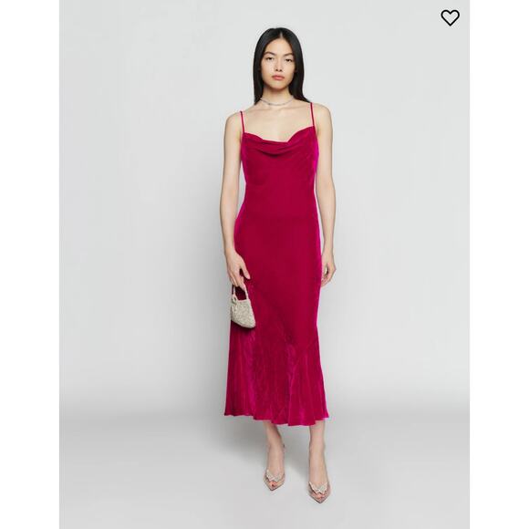 NWT Reformation Salamanca Slip Dress Midi Drape Rhubarb Velvet sz 6 - Picture 9 of 9